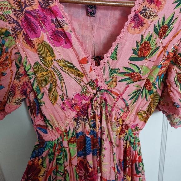 Me 2 Magic Pink Small Boho Maxi Tiered Floral Dress - Picture 2 of 10